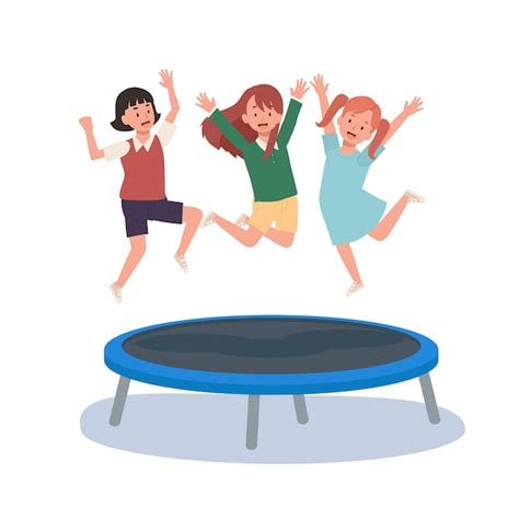 Heureux Enfant Mignon Sourire Sauter Sur Le Trampoline Illustration De