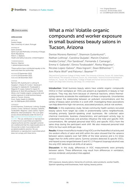 Pdf What A Mix Volatile Organic Compounds And Worker Exposure In Small Business Beauty Salons