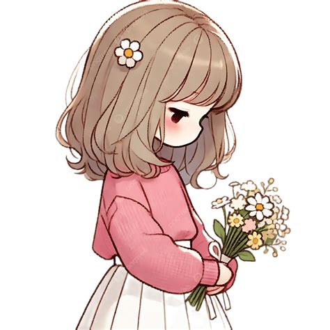 Cute Anime Girl With Flowers Illustration, Littlee Girl, Cartoon Girl ...