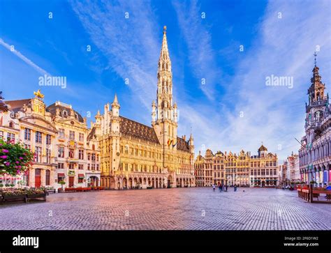 Brussels Belgium Grand Place Market Square Surrounded By Guild Halls