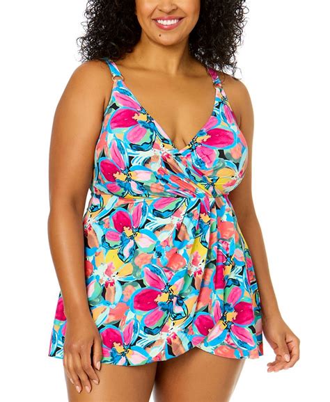 Anne Cole Plus Size Surplice V Neck Skirted One Piece Swimdress Macys