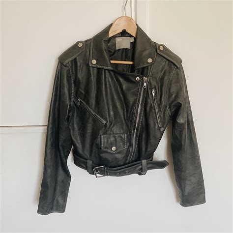 Faux Leather Biker Jacket Washed Black Colour Size Depop