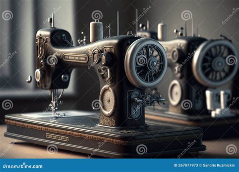 Old Sewing Machines In Sewing Workshop Generative Ai Stock