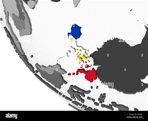 Philippines On Gray Political Globe With Embedded Flag D Illustration