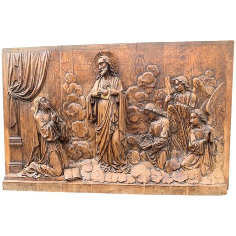 Large Hand Carved Antique Sculpture Of Apparition Of Jesus To St