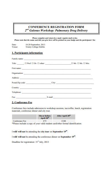 Free Workshop Registration Forms In Pdf Ms Word