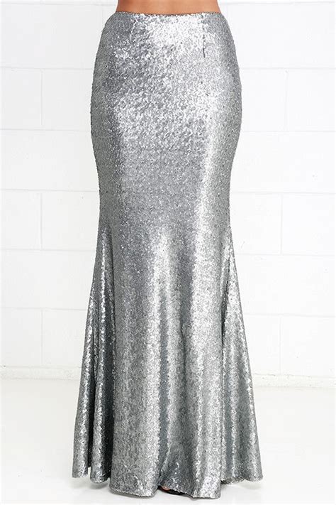 Long Bling Sequined Silver Skirt Fishtail Skirt Step Maxi Skirt In