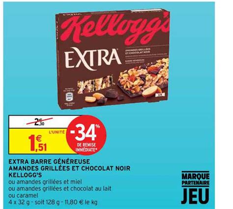 Promo Extra Barre G N Reuse Amandes Grill Es Et Chocolat Noir Kellogg S