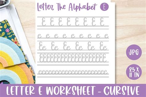 Letter E Worksheet | Cursive Lettering Practice Worksheet