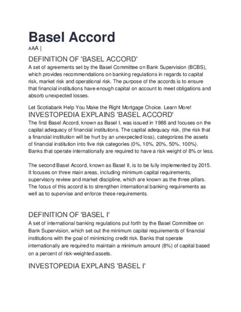 (DOC) Basel Accord AAA | DEFINITION OF 'BASEL ACCORD