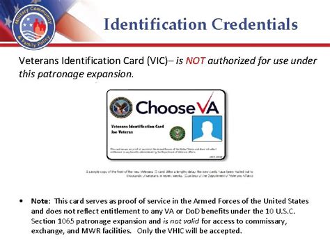 Identification Credentials Veterans Health Identification Card VHIC Note