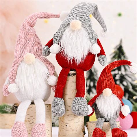 3 PCS Christmas Gnome Plush Faceless Doll With Long Legs Knitted