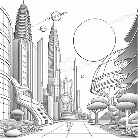 Futuristic City Coloring Pages Etsy Japan