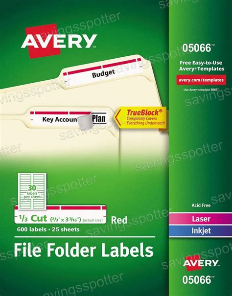 Avery Trueblock File Folder Labels Red Permanent Laser Inkjet Pk