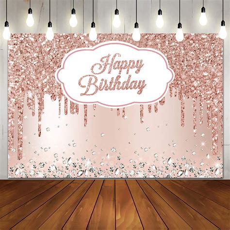 Buy Utechzh 7x5ft Happy Birthday Party Backdrop Bannerpink Rose Golden Glitter Diamonds