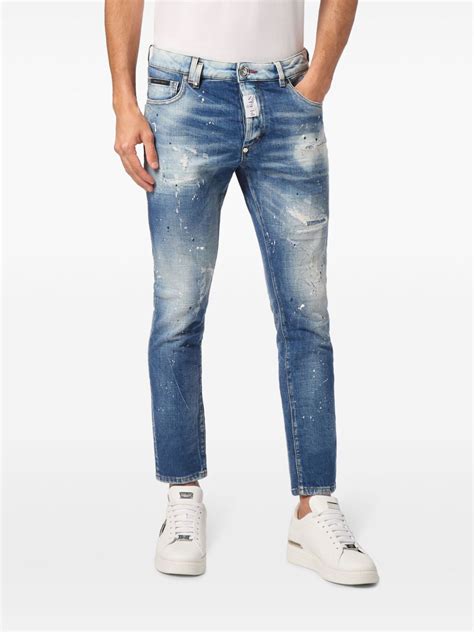 Philipp Plein Distressed Cropped Skinny Jeans Blue Farfetch