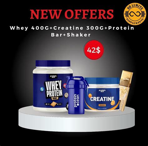 Whey 400G + Creatine 300 G + Protein Bar + Shaker – No Limits Supplements