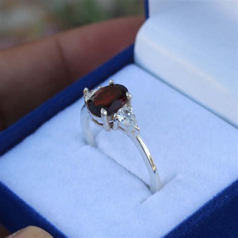 Red Garnet Engagement Ring Sterling Silver Garnet Solitaire Etsy