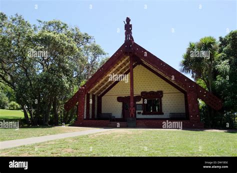 Maori Traditional Meeting House At Waitangi High Resolution Stock