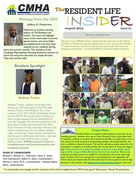 Resident Newsletter August 2013 Cuyahoga Metropolitan Housing