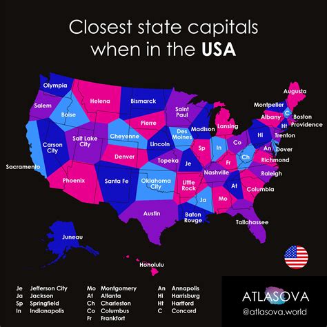 Closest state capitals in the USA : MapPorn