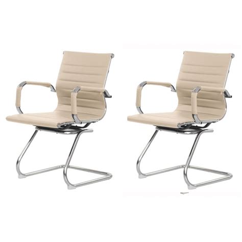 Kit Cadeiras Escrit Rio Interlocutor Stripes Fixa Pu Nude