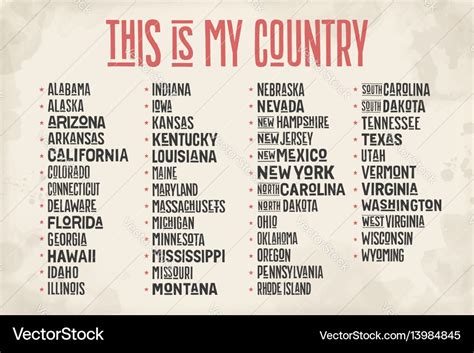 List Of States United America Royalty Free Vector Image