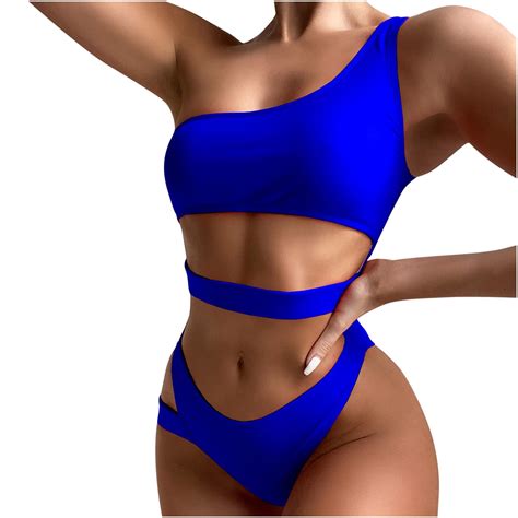Lopeceal Women One Shoulder High Waisted Bikini Tie High Cut Two Piece Swimsuits Walmart