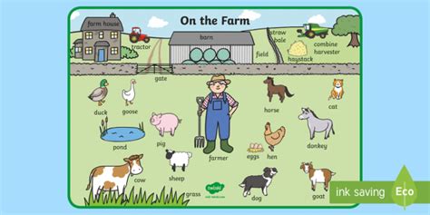 On The Farmyard Scene Word Mat Animals Twinkl