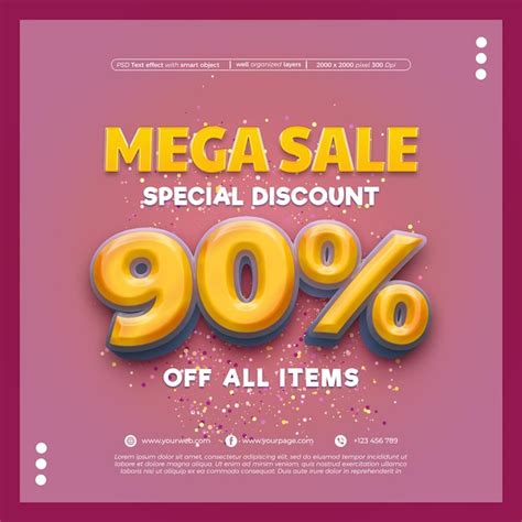 Premium Psd Psd Mega Sale 90 Percent Off With Bold Editable 3d Style Effect