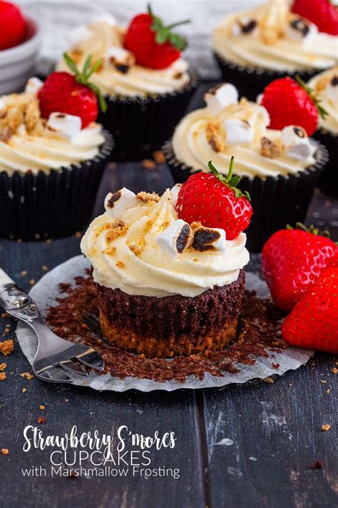 Strawberry S Mores Cupcakes With Marshmallow Frosting Recipe