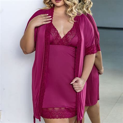 Robe Em Liganete Renda Plus Size Vi Lingerie