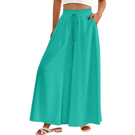 Dengdeng 2024 Womens Summer Wide Leg Palazzo Pants High Waisted Flowy Pockets Trendy Casual