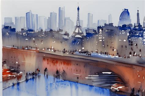 Paris Skyline AwardWinning Watercolor Painting · Creative Fabrica