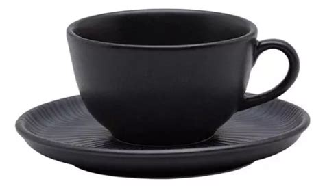 Taza grande de 200 ml con platillo Oxford de ónix plano color negro