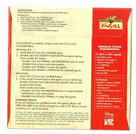 Disney S Hot Shots Timon And Pumbaa S Jungle Pinball Kellogg S PC Mac CD Rom Computer Video