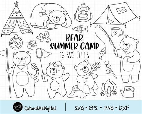 Bear Summer Camp Clipart Set