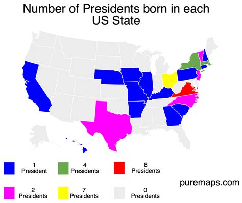 Number of presidents born in each U.S. State - Vivid Maps