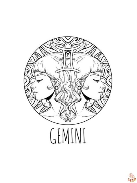 Coloring Gemini Pages Zodiac Astrology Sign Doodle Printable Adult