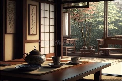 Traditional Japanese Tea Room Interior With Tatami Mats3d Rendering