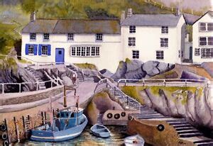 Polperro Harbour Cornwall Art Print From Watercolour Painting By Alex