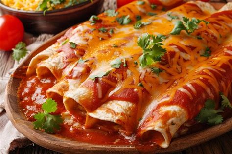 Premium Photo Mexican Chicken Enchiladas With Spicy Tomato Sauce And