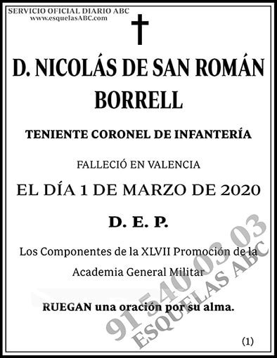 Nicolás de San Román Borrell ESQUELAS ABC