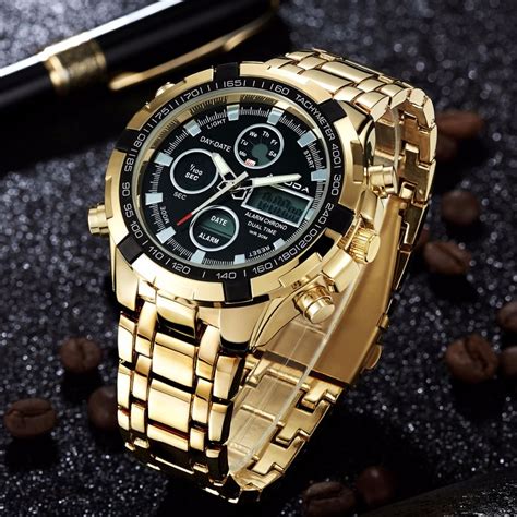 Awesome Fashion Men Luxury Brand Amuda Gold Golden Watches Men Sports Quartz Watch Dual Time