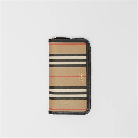 Icon Stripe E Canvas And Leather Ziparound Wallet In Archive Beige