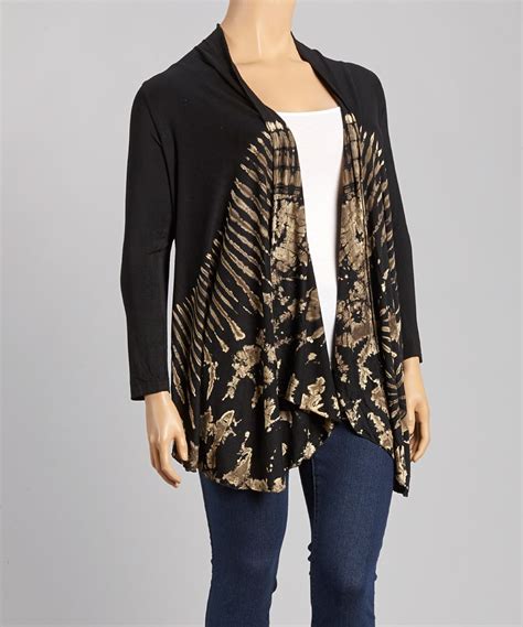 Windcircle Black Beige Tie Dye Open Cardigan Plus Zulily