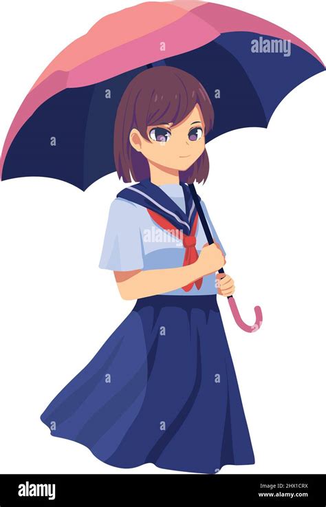 Anime Girl With Umbrella Stock Vector Image And Art Alamy