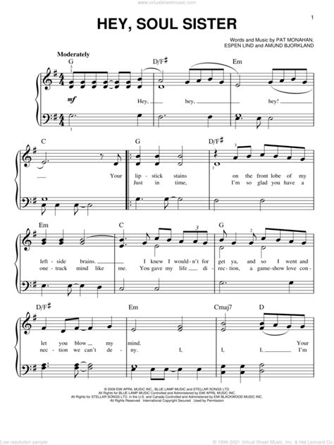 Cast Hey Soul Sister Sheet Music For Piano Solo Pdf