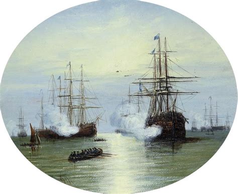 English School 19th Century Warships Saluting The Arrival Of The