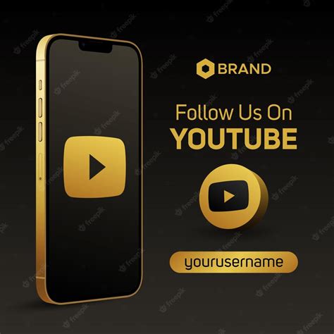 Premium Vector Follow Us On Youtube Logo Golden 3d Smartphone Mockup